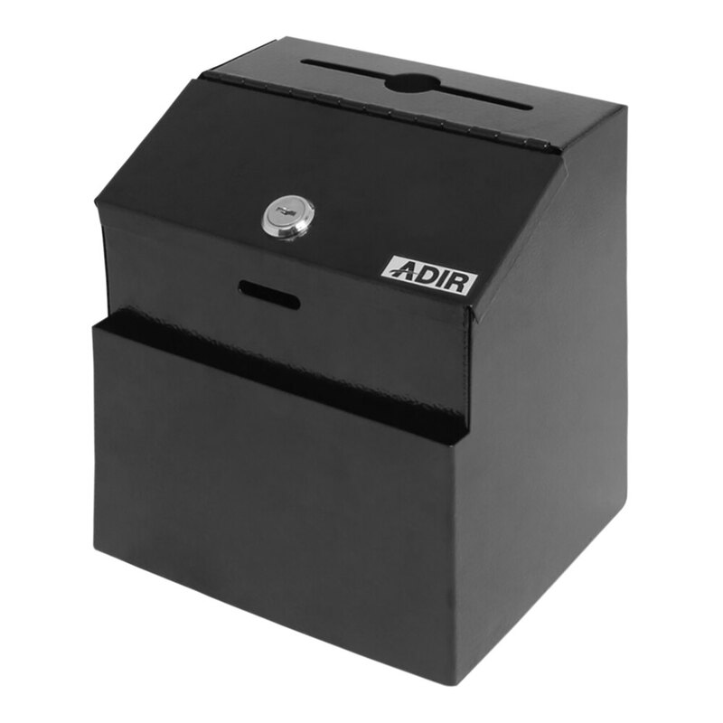 ADIRoffice 7" x 6" x 8 1/2" Black Steel Wall Mounted Suggestion Box ADI631-01-BLK-2PK - 2/Pack ADIRoffice 7" x 6" x 8 1/2" Black Steel Wall Mounted Suggestion Box ADI631-01-BLK-2PK - 2/Pack